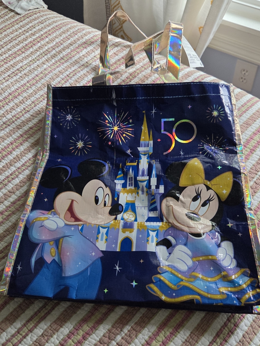 Disney Navy Holographic 50th Anniversary Mickey & Minnie Tote
